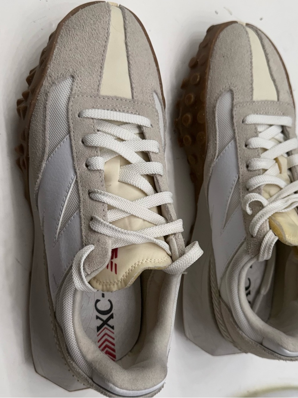 New Balance Beige White Suede Mesh Athletic Sneakers